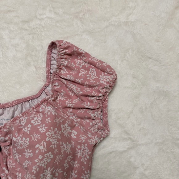 Pink Ditsy Floral Button Front Mini Dress Cottagecore Coquette Bow Ruffle L - Picture 4 of 7